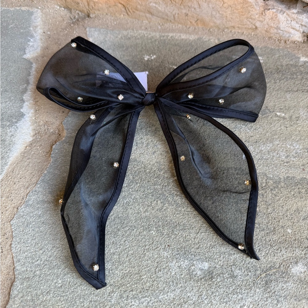 New🌟Anthropologie-Elegant Black Sheer Bow with Gold Accents